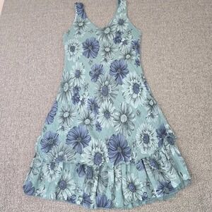 Italian Cotton Floral Sleeveless Tiered Dress Womens Lagenlook Ruffle Hem Size S